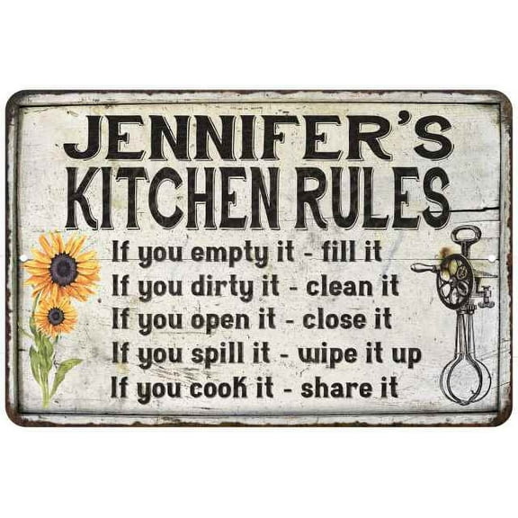 Jennifer's Kitchen Rules Chic Sign Vintage Decor 8 x 12 High Gloss Metal 208120032009