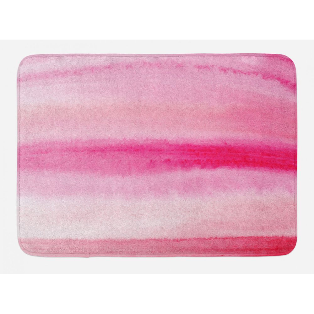 Peach Bath Mat, Hand Drawn Watercolor Brush Strokes Artsy Pattern Wet