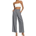 thumbnail image 4 of Karymi Shorts for Women High Waist Button Front Wide Leg Dress Pants, Solid Pleated Trousers with Elastic Waist, Straight Leg Suit Pants with Pockets Workout Shorts Women, 4 of 9