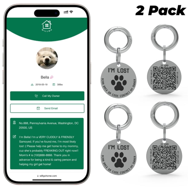 Pack de 2 Placas Inteligentes para Perros con Código QR, Perfil de Mascota en Línea y Alerta de Ubicación – Placas Personalizadas de Acero Inoxidable con Nombre de Gato