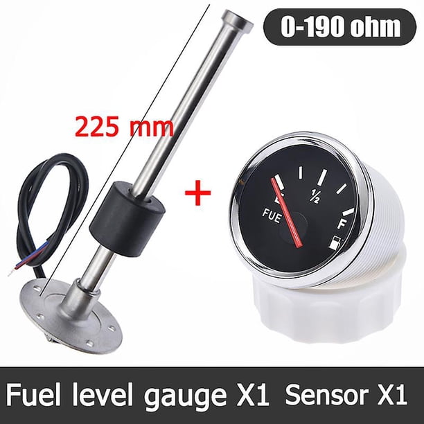 52mm Fuel Level Gauge + Fuel Level Sensor 0~190 Ohm With Red Backlight For Car Boat Motorcycle Indicator E-f Range 12-24v