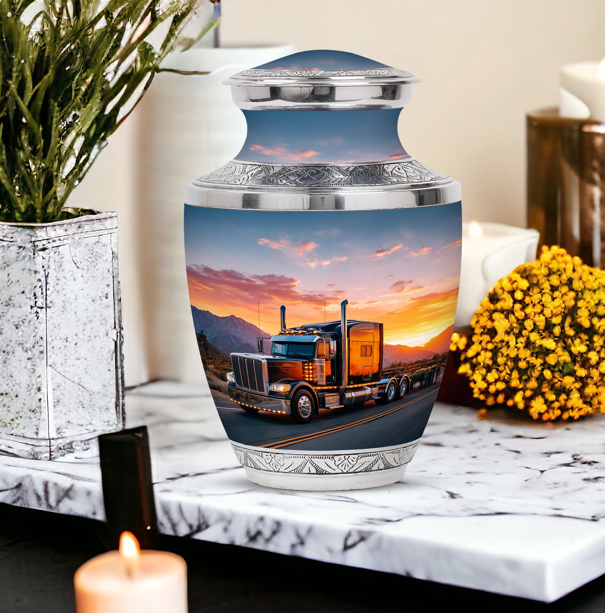 Truck Cremation Urns for Human Ashes Adult Male, Memorial Burial Box, Decorative Funeral Keepsake Urn for Loved One’s Ashes - 6Inch - Medium Size Urn - 1Pcs