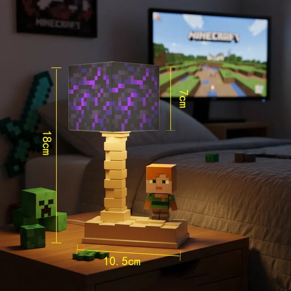 Minecraft Obsidian Night Light with Type-C Charging, 5-Level Light Modes, Pixel Obsidian Block LED Lamp for Kids & Fans
