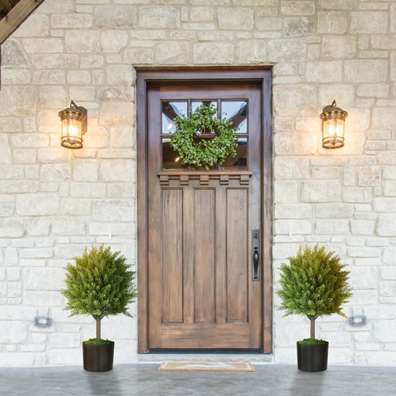 HOMCOM Set of 2 Decorative Artificial Plants, Cedar Topiary Trees in Pots, Fake Plants for Home Indoor outdoor Decor, Green