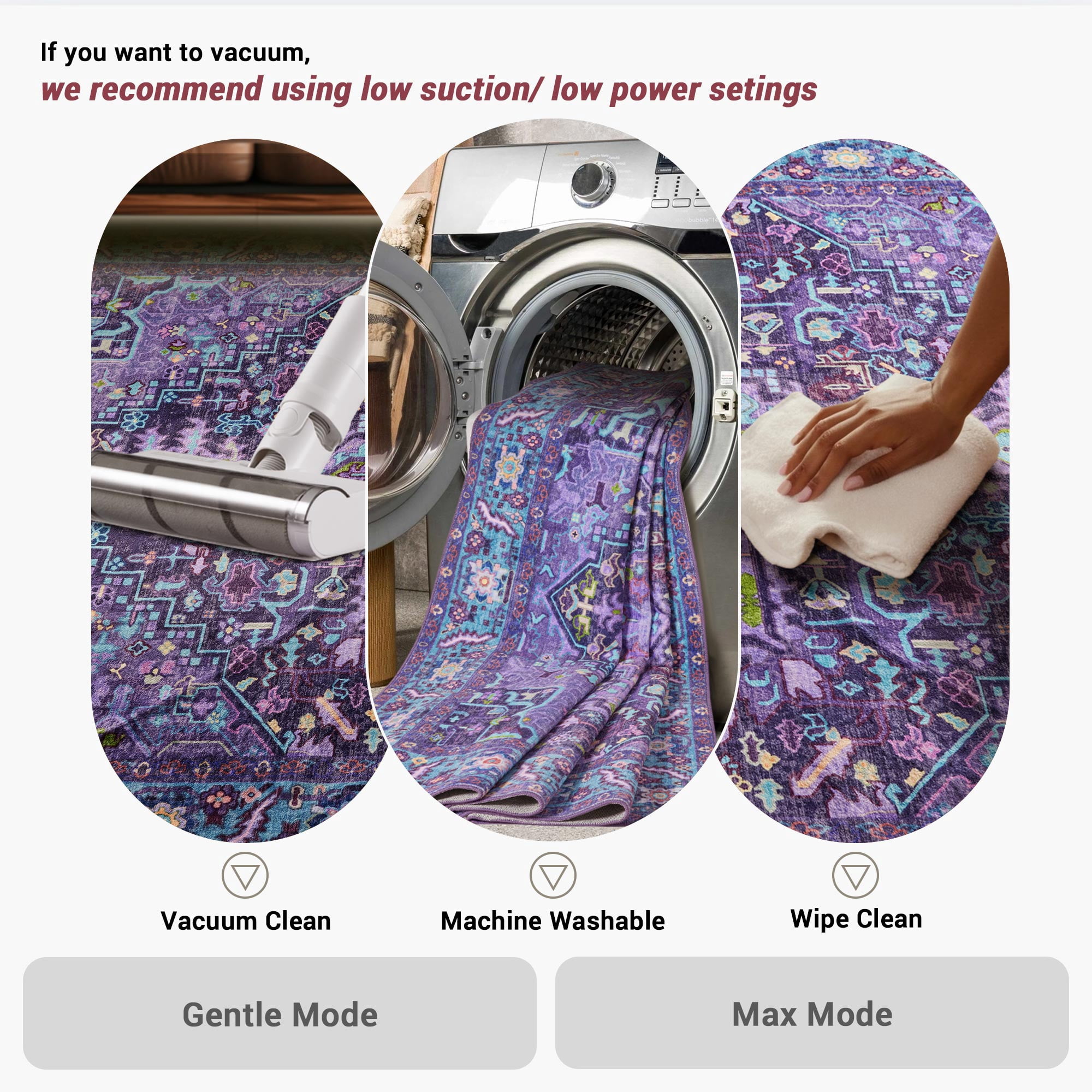 Kokia 8x10 Vintage Oriental Area Rug for living Room, Violet Purple Low Pile Stain Resistant Non-Slip Washable Rug for Bedroom with Distressed Medallion Pattern