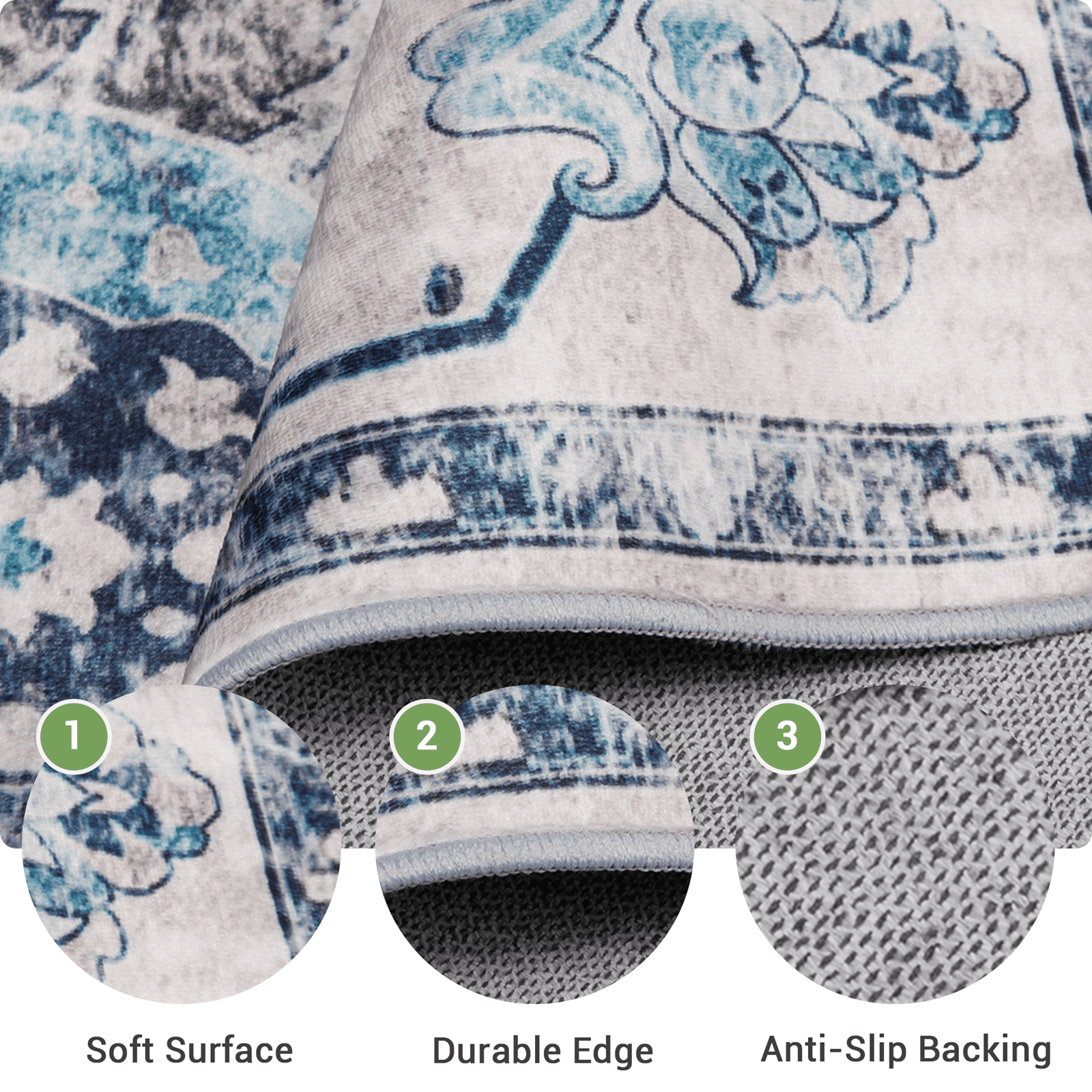 NewBuros Area Rugs 8'x10' Washable Non-Slip Boho Rugs, Soft Stain Resistant Low Pile Print Indoor Carpet for Living Room Bedroom Dining Room, Turquoise
