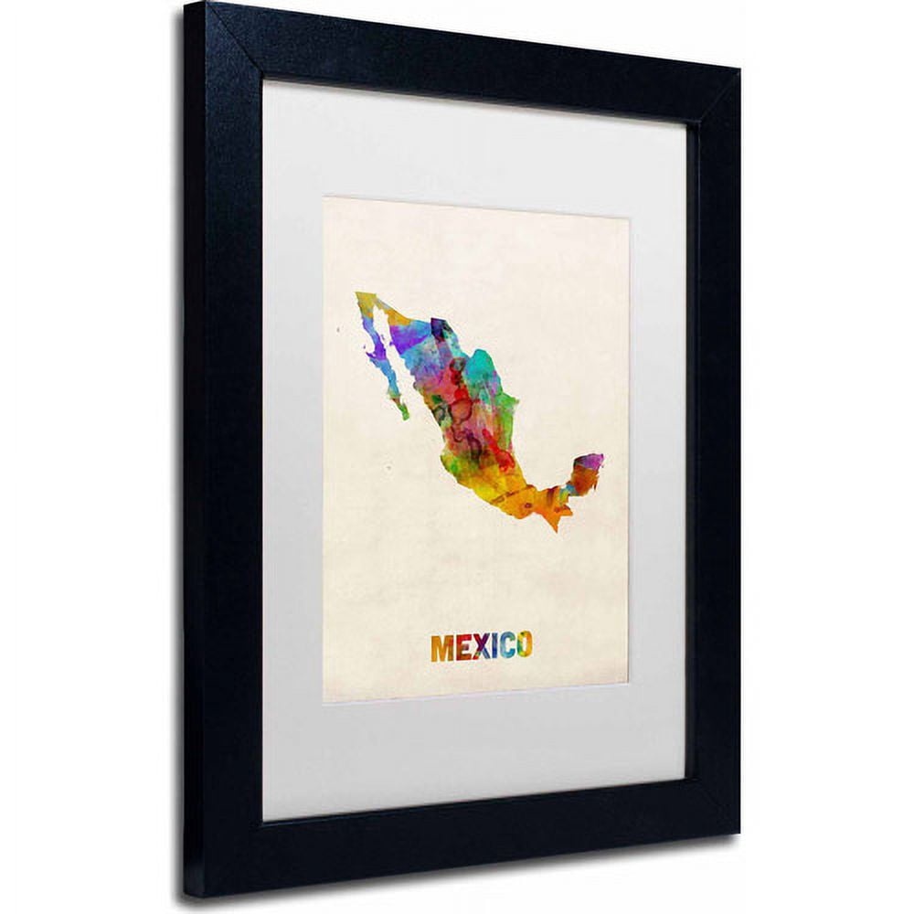 Trademark Fine Art "Mexico Watercolor Map" Canvas Art by Michael Tompsett, White Matte, Black Frame