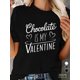 thumbnail image 1 of Camiseta informal de cuello redondo para mujer, 100 % algodón, manga corta, largo normal, con estampado geométrico "Chocolate is My Valentine", ideal para todas las estaciones, ideal para practicar de, 1 of 6