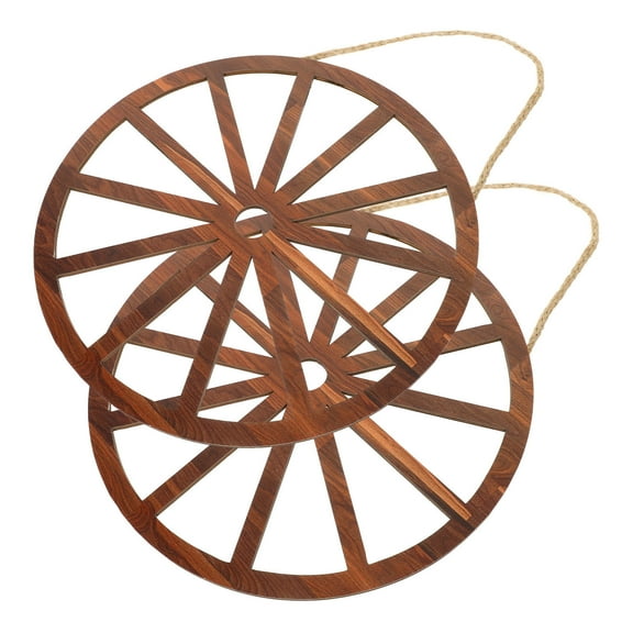 Beaupretty Wooden Wagon Wheel Wall Art, Light Brown, Rustic Home Decor, Simple Hanging, 2Pcs