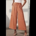 thumbnail image 3 of Pantalones Anchos Cómodos de Verano para Mujer, Color Marrón, Talla XL, 3 of 5