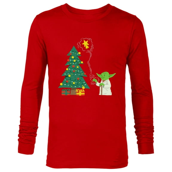 Star Wars Holiday Yoda Decorates Christmas Tree - Long Sleeve T-Shirt for Men -Customized-New Red
