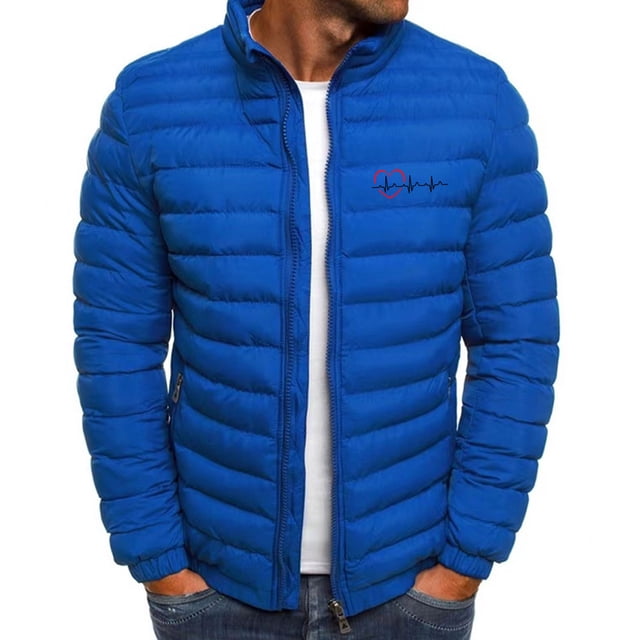 Puntoco Chaqueta De Algodón Informal Con Cuello Alto Y Capucha Y Bolsillo Con Cremallera Y Manga Larga Con Estampado De Corazón Para Hombre De Invierno