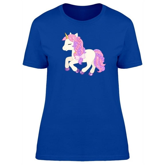 Adorable Pink Unicorn Cartoon T-Shirt Women -Image by Shutterstock, Female Medium