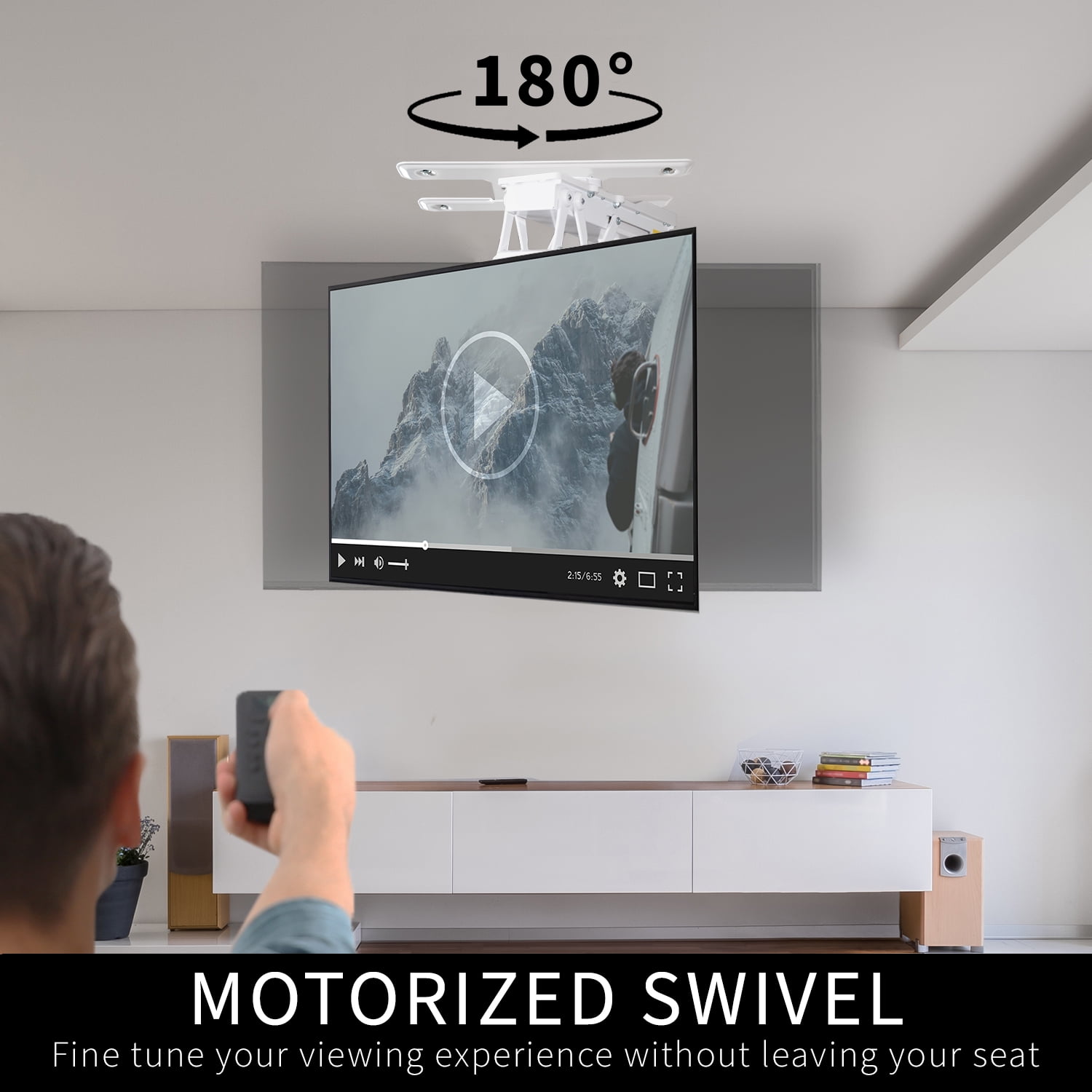 VIVO White Electric Swivel Flip Down Ceiling TV Mount for 32" to 70" Screen