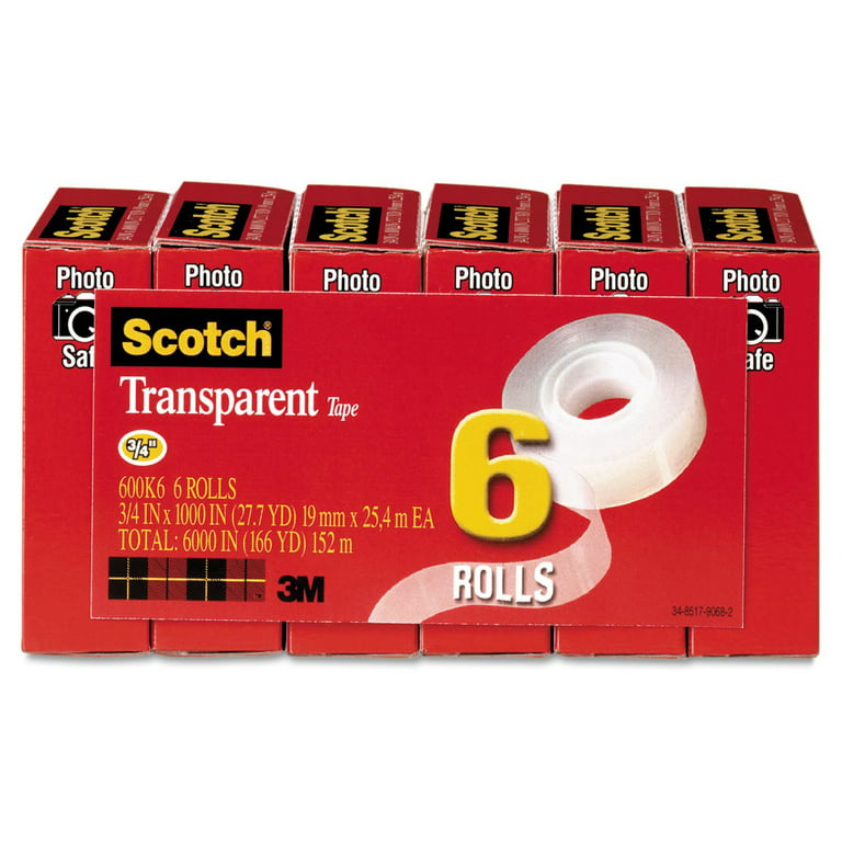 Scotch® Transparent Tape, 3/4 x 1000, 1 Core, Clear 6/Box (MMM600K6)