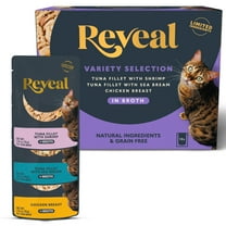 Reveal Pet Food Natural Wet Cat Food, Fish & Chicken in Broth Variety Pack, 12 x 2.47oz Pouches