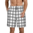 thumbnail image 2 of Uemuo Gray Checkboard Pattern Men's Swim Trunks Hawaiian Beach Bathing Suit Swimsuits Beach Quick-Dry Shorts with Pockets-Small, 2 of 9
