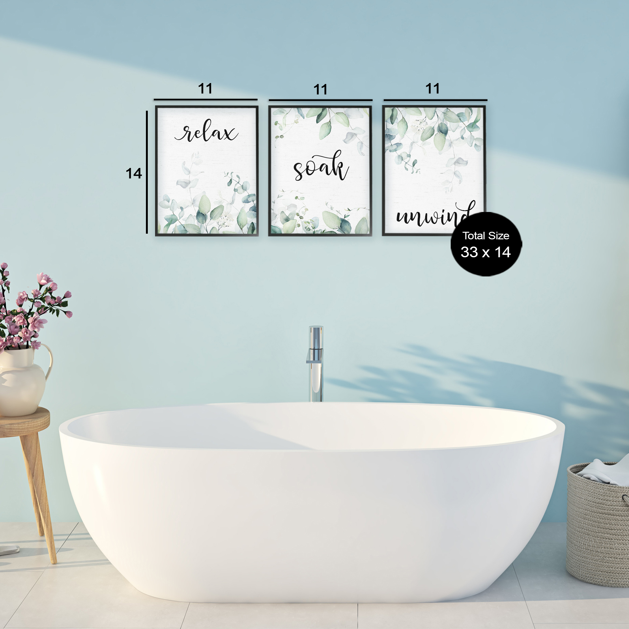 Leafy Bathroom Herbs 3 Piece Black Framed Giclee Art Set, design by Lettered and Lined
