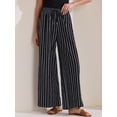 thumbnail image 2 of DARING DIVA Women's Stripe Casual Drawstring Wide Leg High Waist Pants M Black, 2 of 6
