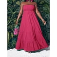 thumbnail image 4 of Hot Pink Strapless Tiered Maxi Dress For Women Casual Summer Vacation Long Flowy Plus Size Dress, 4 of 8