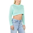 thumbnail image 5 of Socal Look Women's Cotton Crochet Sweater Long Sleeve Summer Casual Pullover Aqua Sky, Small, 5 of 6
