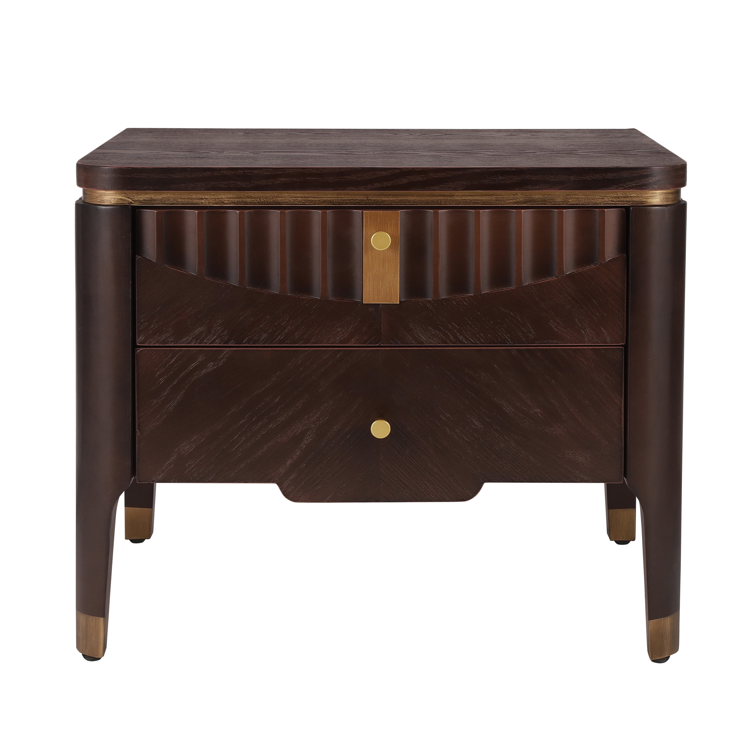 Noble House Table de Chevet Moderne avec 2 Tiroirs, Table de Chevet Design Vague avec Poignées en Métal, Brun Foncé
