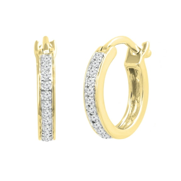 Dazzlingrock Collection 0.15 Cttw Round Lab Grown White Diamond Dainty Hoop Earrings for Women in 10K Solid Yellow Gold