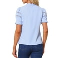thumbnail image 3 of INSPIRE CHIC Women's Relax Ruffle Cuff Short Sleeve Blouse Bow Tie Collar Blouse, 3 of 5