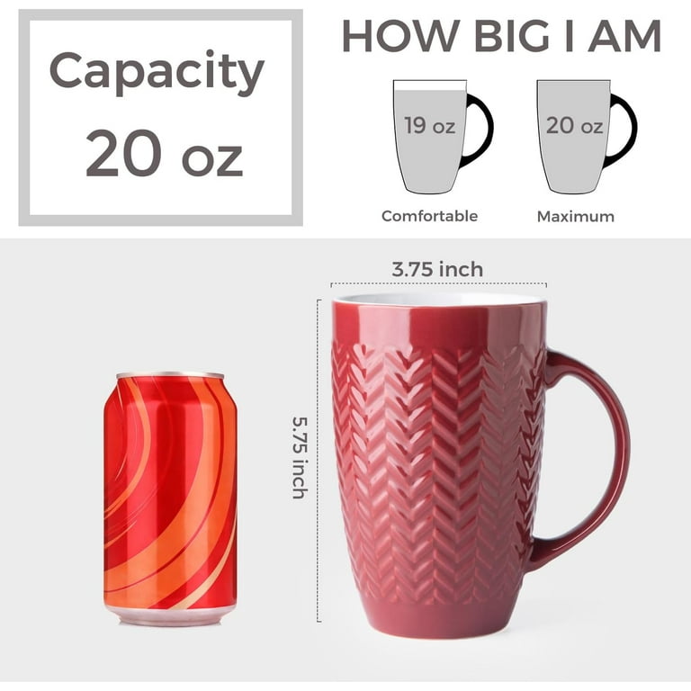 AmorArc Extra Large Coffee Mugs Set of 6, 20oz Ceramic Tall Coffee Mugs Set  with Textured Geometric Patterns for Latte/Tea/Beer/Hot Cocoa, Dishwasher &  Microwave Safe,Burgundy - Walmart.com