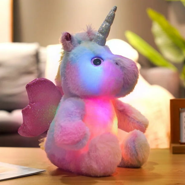 Juguetes de peluche de unicornio con luz LED brillante almohada de Animal de unicornio sentado luminoso muneca de peluche Kawaii para ninos regalos de Navidad 25CM Walmart en linea