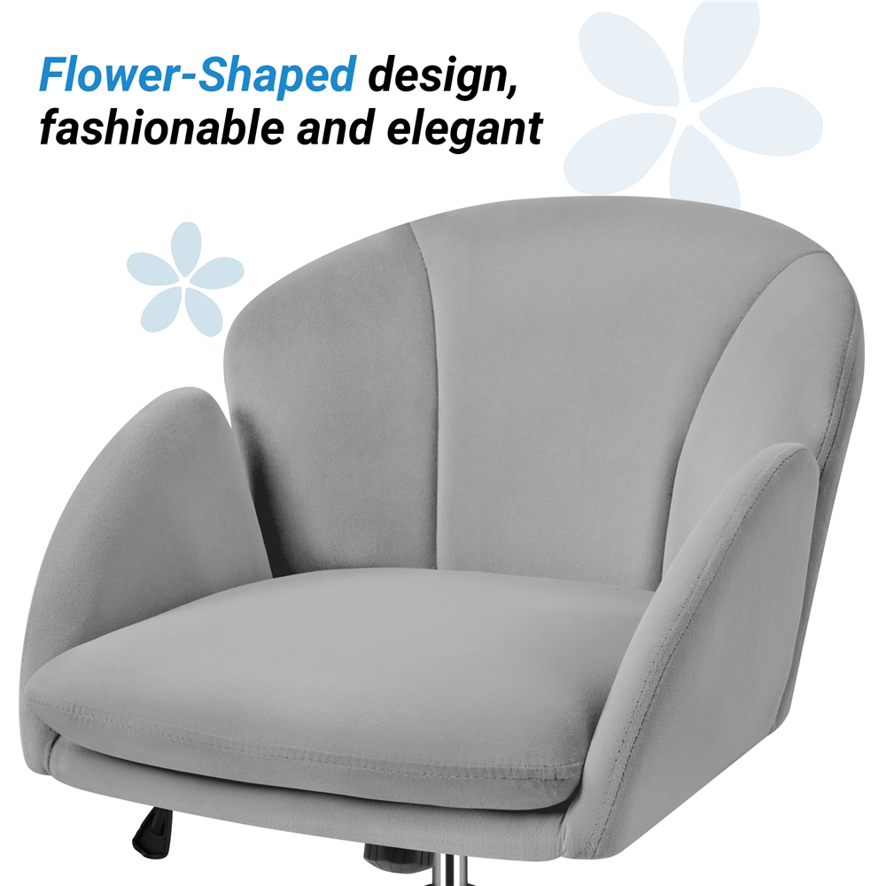 Yaheetech Swivel Rolling Desk Chair Makeup Vanity Chair with Armrests, Light Gray