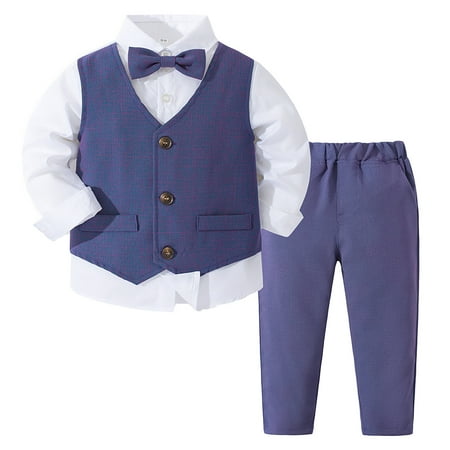 

Baby Boys Fall Tracksuit Outfits Set Clothes Bow Tie Long Sleeve Plaid Shirt Suspender Long Pants Fall Winter Hoodie and Pants Outfit Set Purple 100