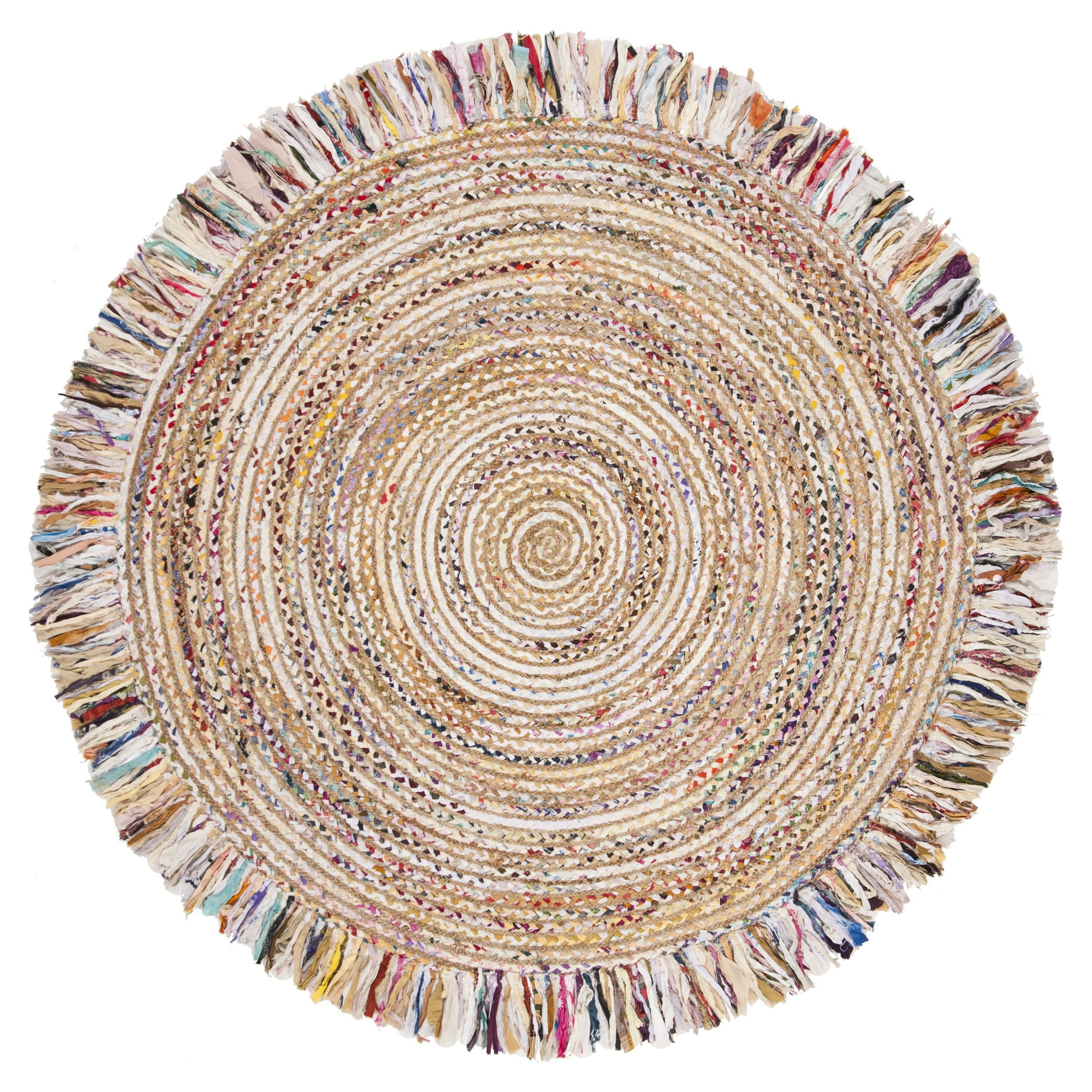 SAFAVIEH Braided Daphne Confetti Striped Area Rug, Ivory/Multi, 8' x 8'  Round