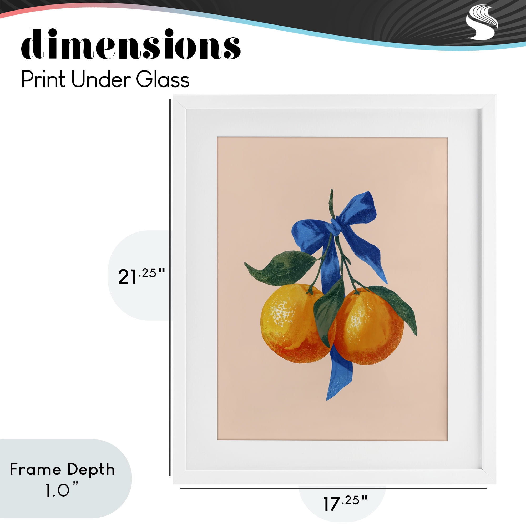 Stupell Industries Two Oranges with Blue Bow White Framed Print Under Glass, design by Imagine It Images