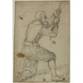 thumbnail image 2 of Bernardino Poccetti 11x14 Gold Ornate Wood Frame and Double Matted Museum Art Print Titled - Man on Bended Knee, Pulling on Rope (C. 1604), 2 of 4