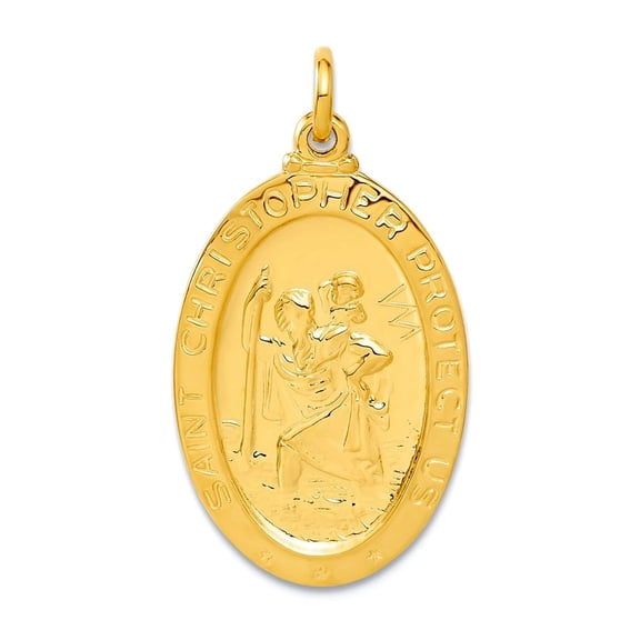 24k Gold Plated Solid Polished Silver Saint Christopher Basketball Pendant Necklace 31.6x16.1mm Wide Pendant for Women