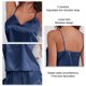 thumbnail image 5 of Conjunto de pijama con tirantes finos de 2 piezas, seda de hielo, cuello en V, sin espalda, lazo frontal, ropa de dormir de satén, lencería, azul oscuro S, 5 of 6