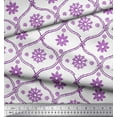 thumbnail image 2 of Soimoi Purple Rayon Fabric Ogee Damask & Floral Block Print Fabric by the Yard 56 Inch Wide, 2 of 3
