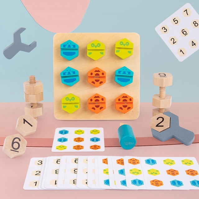 rompecabezas Montessori con forma de , tornillo de tuerca de de aprendizaje , combinación de formas, bloques de tuerca, Hugo rompecabezas de formas