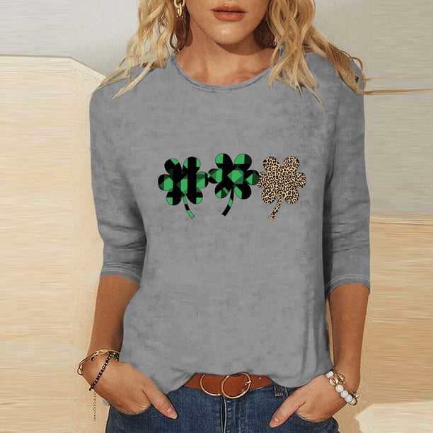 TaTaai St. Patrick's Day Casual Fashion Print Blouses For Women 3/4 Sleeve Round Neck Loose Fit Stretchy Breathable Spring Winter Daily Tops Gift