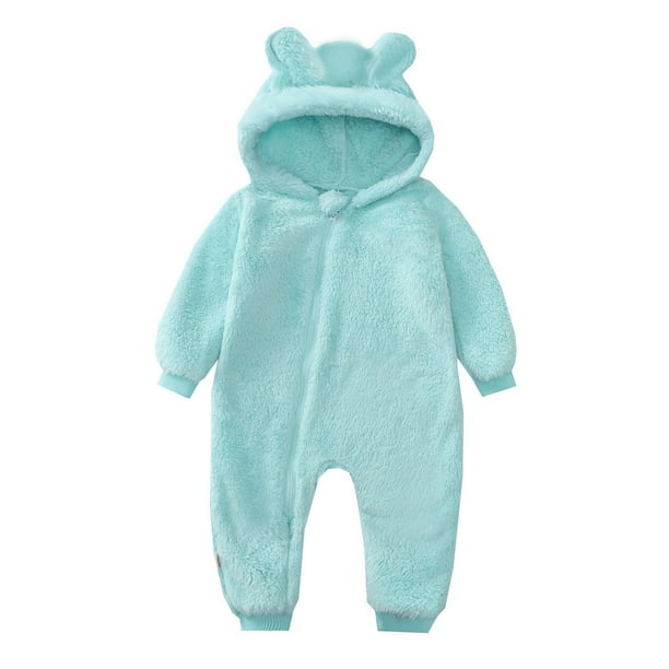Body De Bebé Canastilla Onesies Para Niños Pequeños Niñas Color Felpa Lindo Oso Orejas Invierno Grueso Mantener Caliente Mono Mameluco Azul Claro Odeerbi LM103-3740