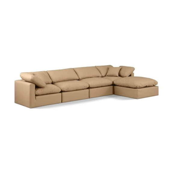 Meridian Furniture Indulge 129" Vegan Leather L-Shaped Modular Sectional in Tan