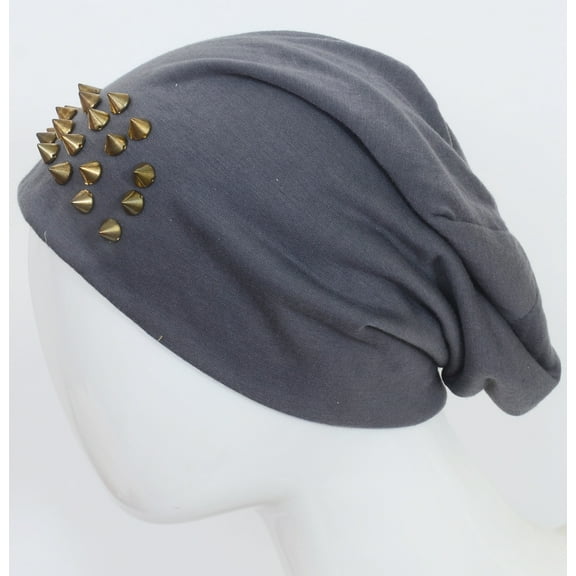 Slouchy Studded Loose Fitting Beanie Hat Unisex  Grey
