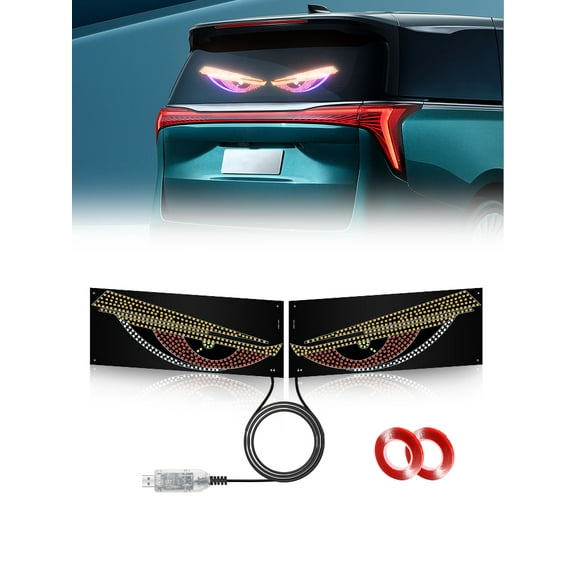 2PCS Led Car Dynamic Devil Eye Atmosphere Light Usb Decorative Light (green), 11.8"×4.7" LED Eyes for Truck Windshield, Dynamic Digital LED Sign Display for Windows, Auto Exterior Decoration Lamp Acc