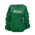 thumbnail image 5 of Yteetum Merry Christmas Sweatshirts for Women Oversized Crewneck Christmas Pleated Ruffle Trim Pullover Hoodless Sweatshirts Tops Womens Casual Xmas Graphic Round Neck Loose Lantern Sleeve Sweatshirt, 5 of 7