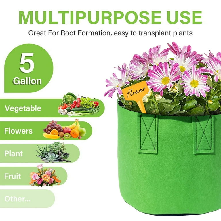 Twfbrm 8 Gallon Plant Grow Bags, Thickened Non-Woven Fabric Plant Pots with  Reinforced Handles, Reusable Heavy Duty Planter Pots Breathable Plant  Growing Container for Vegetables Flowers Fruits - Walmart.com