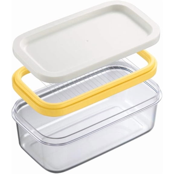 Butter Dish and Slicer, Plastic Butter Cutter and Keeper Storage Holder Case with Lid for Countertop or Fridge （boxed）