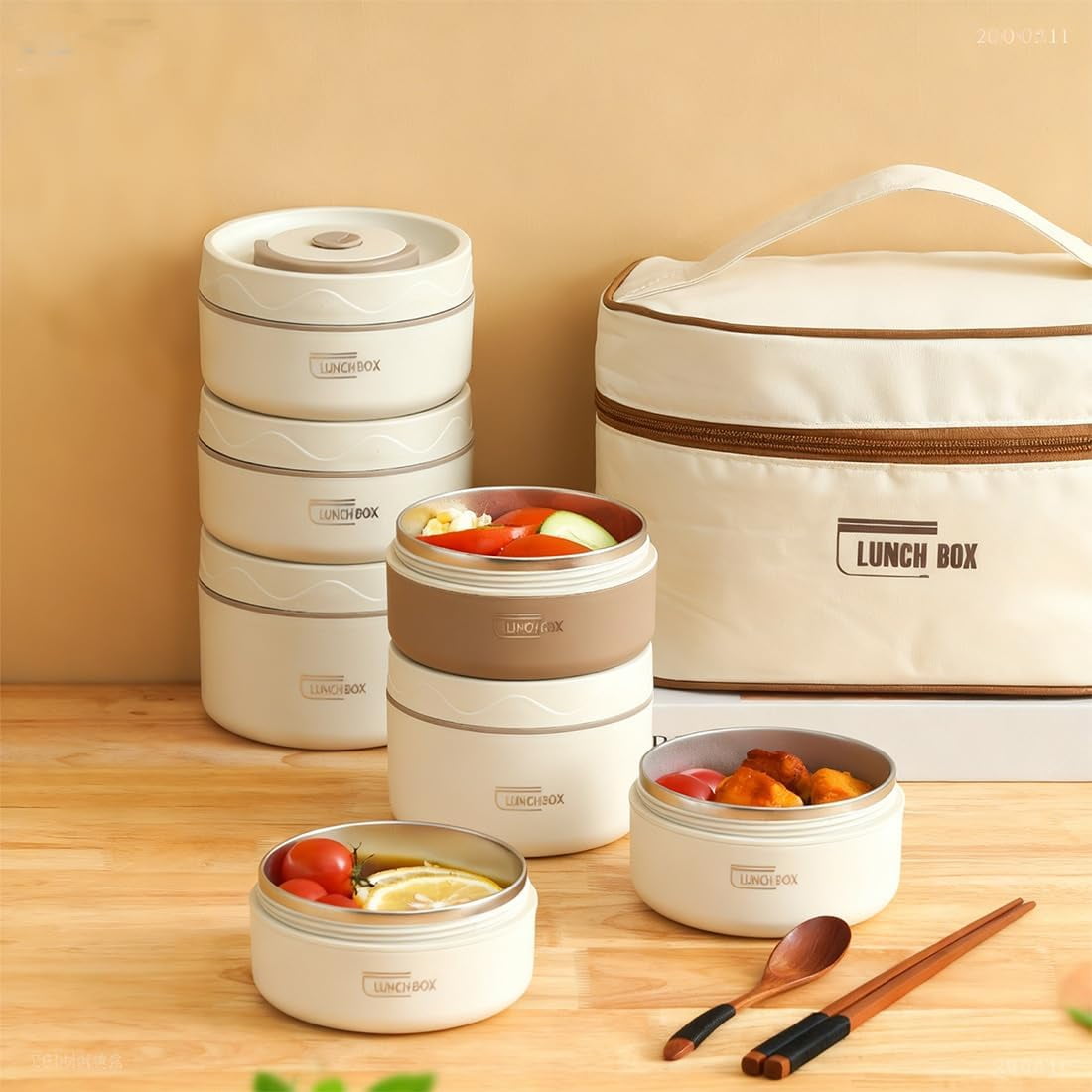 Portable Insulated Lunch Container Set, 3-In-1 Stackable Lunch Boxes & 1 Insulated Bag, Bento Box Adult Box Set, for Microwave Safe, Authentic Flavors & Locking in Freshness (3pcBlue)