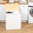 thumbnail image 4 of Household Essentials Bamboo Double Laundry Hamper with Rope Handles, Lid and Removable Machine Washable Laundry Bag, 39-Gallons, White, 4 of 12