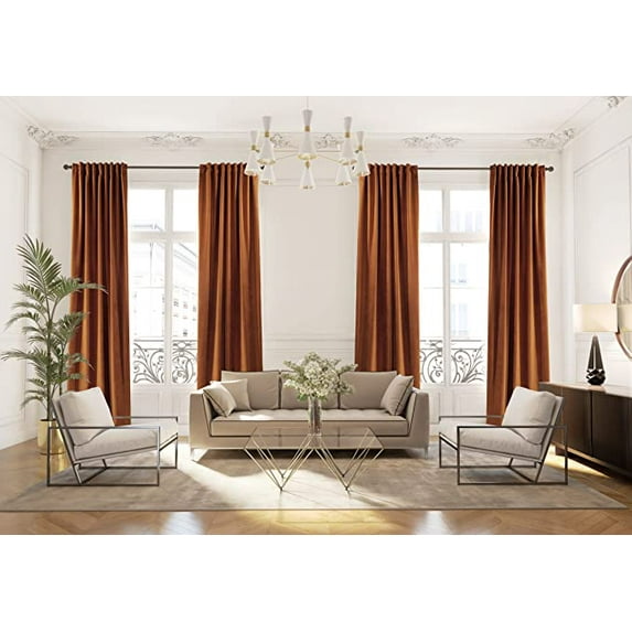 3S Brother's Extra Long Solid Luxury Matte Velvet Soft Curtain Orange Single Panel Hanging Back Tap & Rod Pocket Home Décor 5-25 Feet Custom Made Curtains -Made in Turkey Each(52"x264")